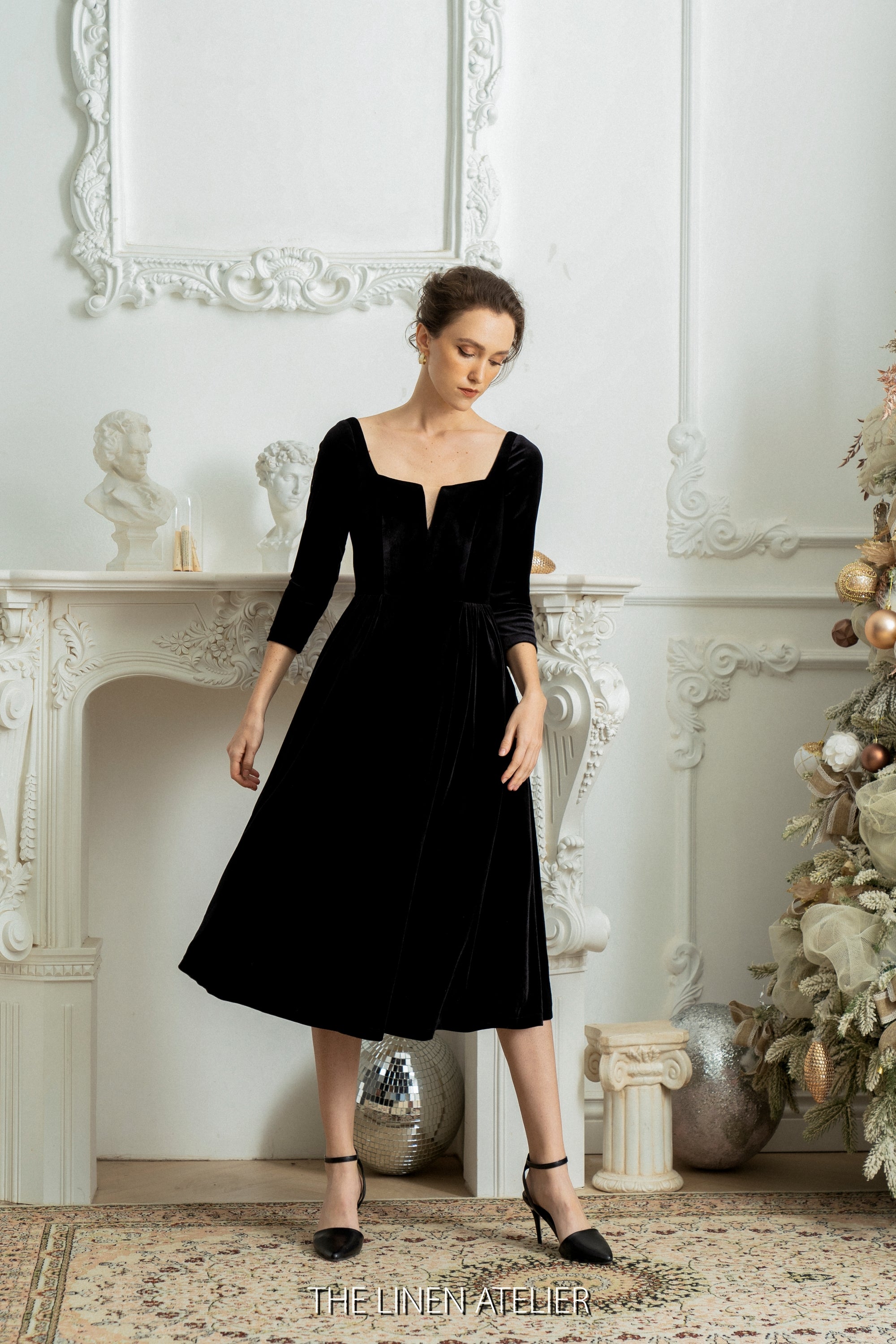 IRYNA Wedding Guest Velvet Dress – The Linen Atelier