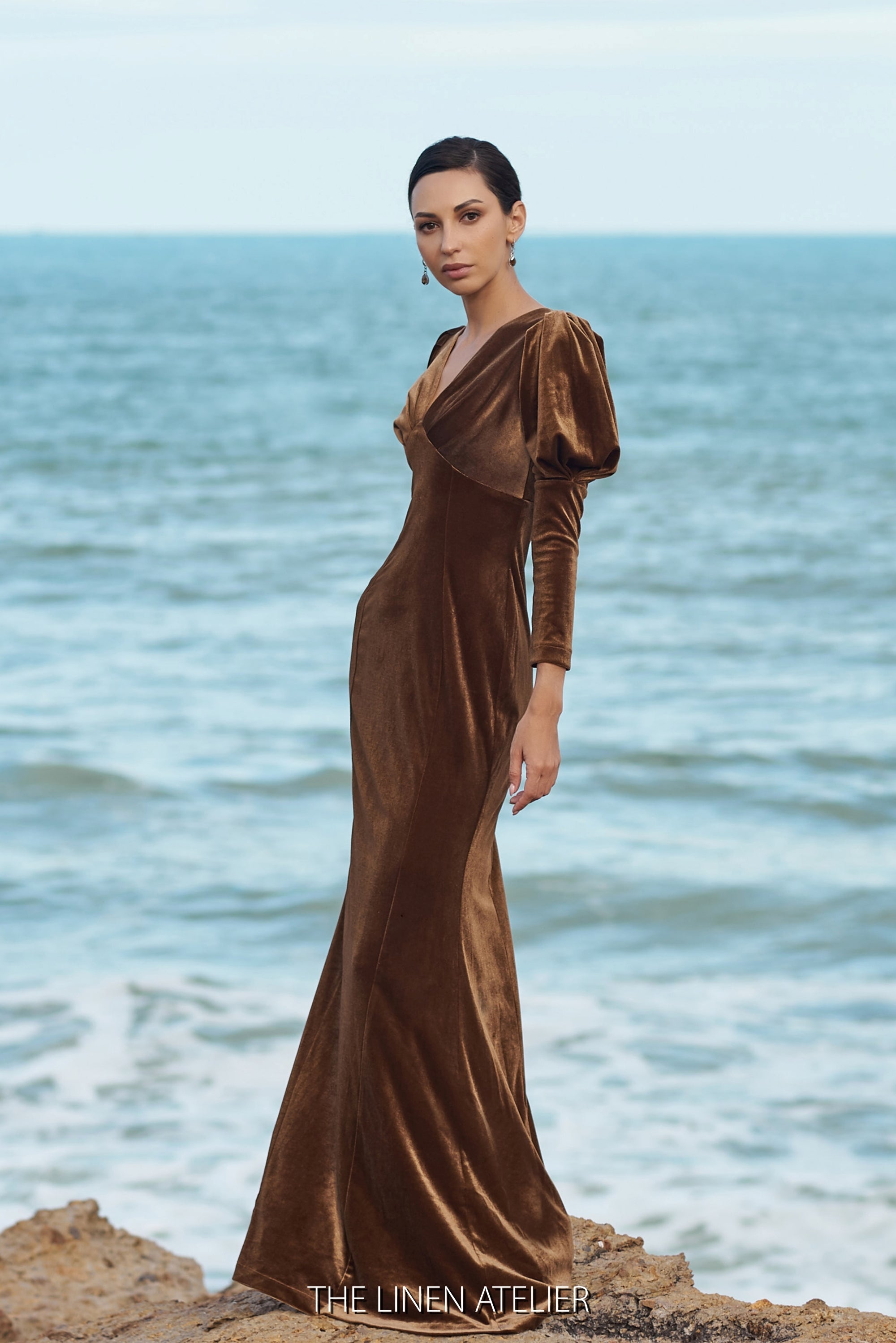 Edward Arsouni Long Sleeve Slim Velvet Gown - District 5 Boutique