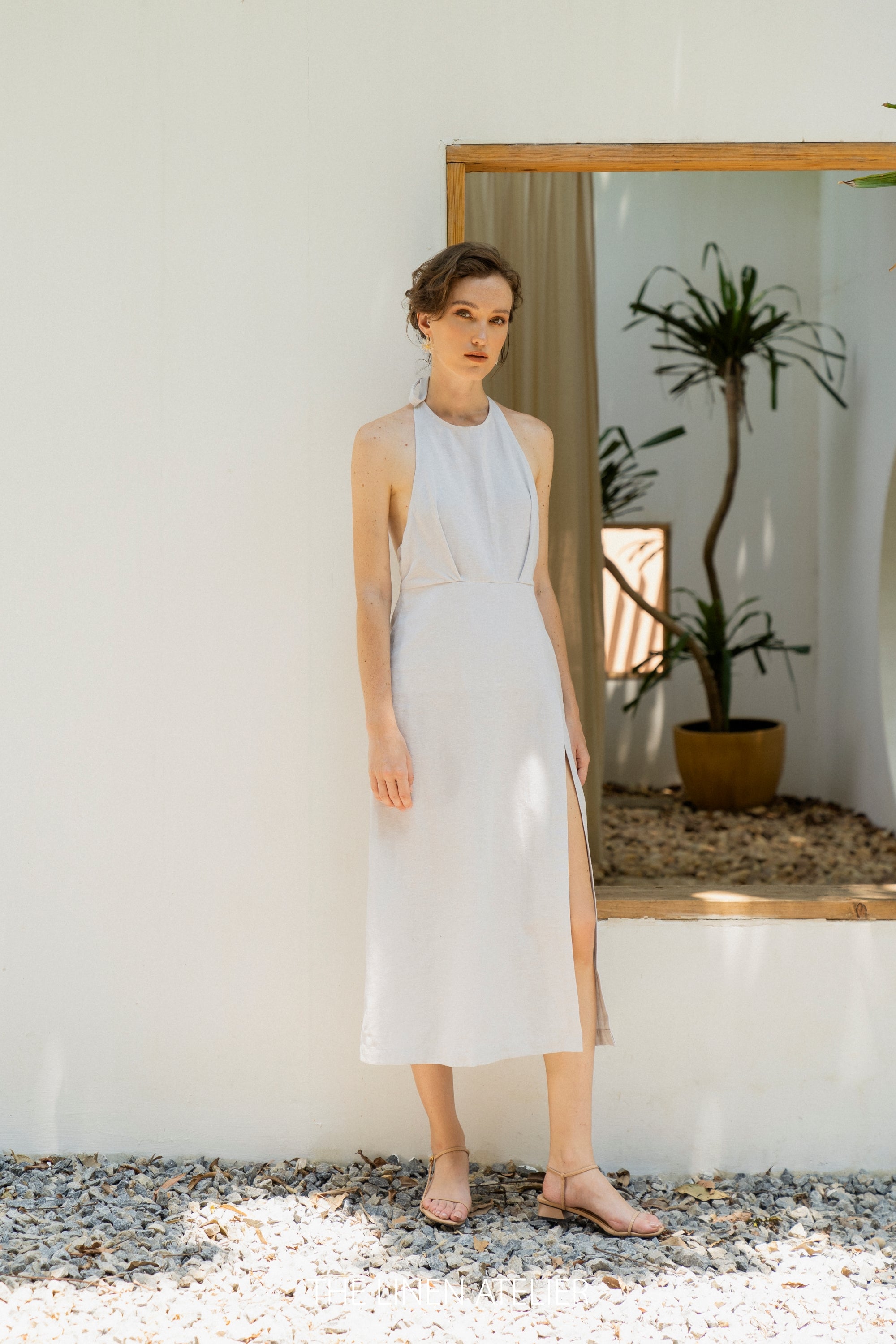 CASSI Linen Backless Dress with Halter Neck – The Linen Atelier