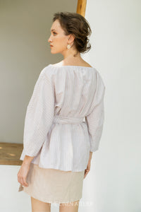 NIA V-neck Wrap Blouse Women | Linen Wrap Top | Summer Blouse For Women | Women's Linen Blouse | Made To Order Blouse | Kimono Top Women